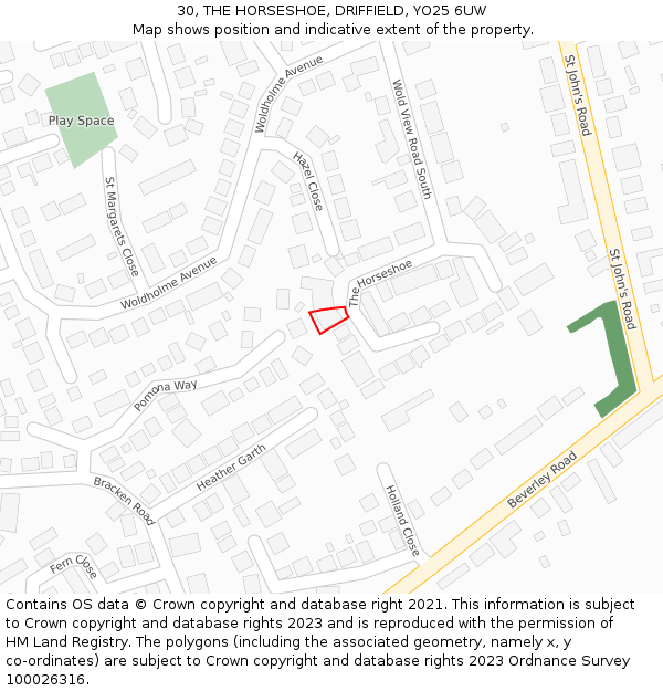 30, THE HORSESHOE, DRIFFIELD, YO25 6UW: Location map and indicative extent of plot