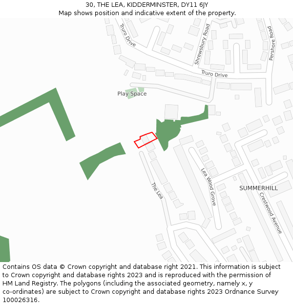 30, THE LEA, KIDDERMINSTER, DY11 6JY: Location map and indicative extent of plot