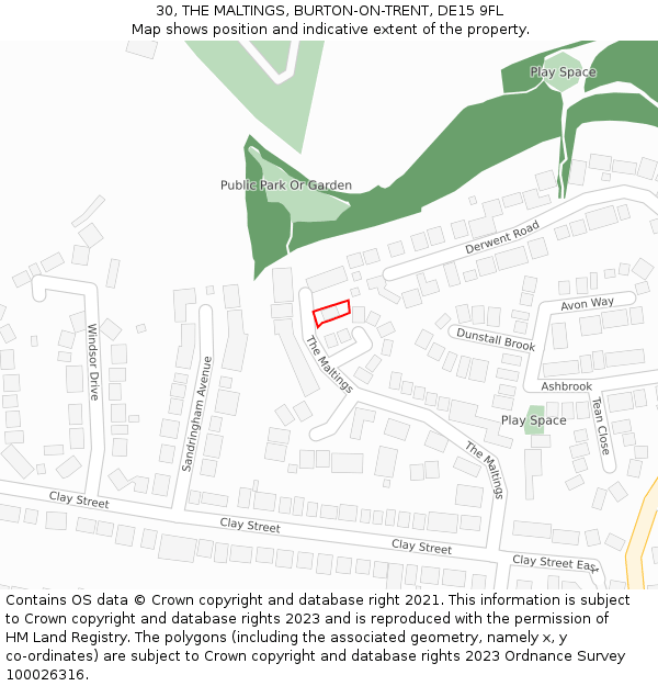 30, THE MALTINGS, BURTON-ON-TRENT, DE15 9FL: Location map and indicative extent of plot