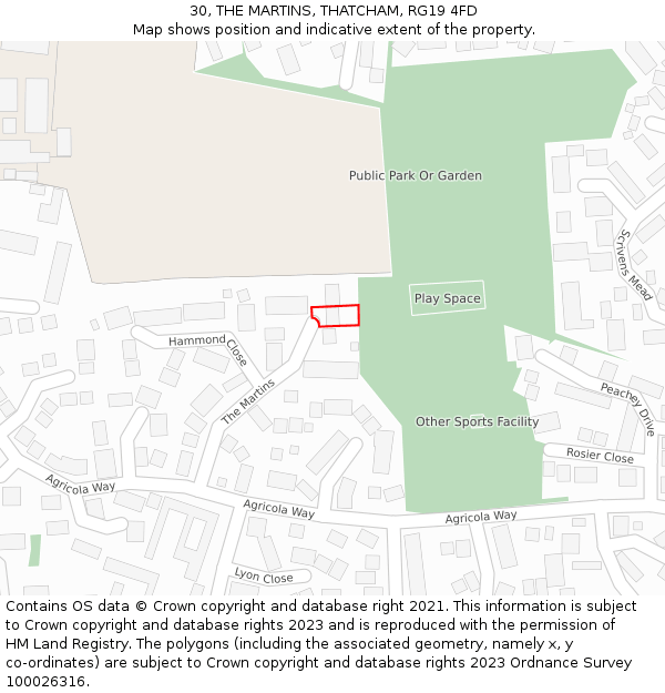 30, THE MARTINS, THATCHAM, RG19 4FD: Location map and indicative extent of plot