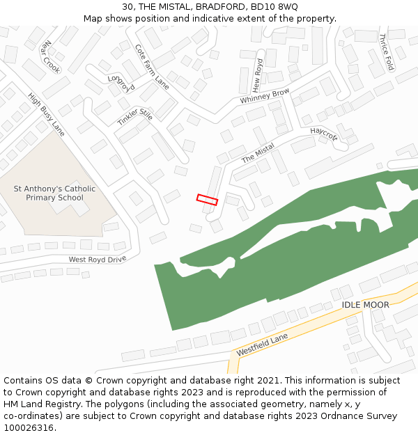 30, THE MISTAL, BRADFORD, BD10 8WQ: Location map and indicative extent of plot