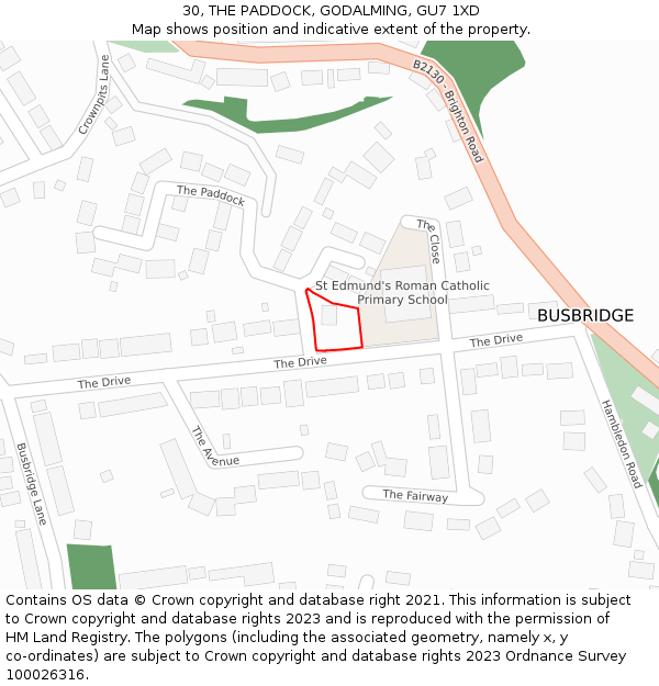 30, THE PADDOCK, GODALMING, GU7 1XD: Location map and indicative extent of plot