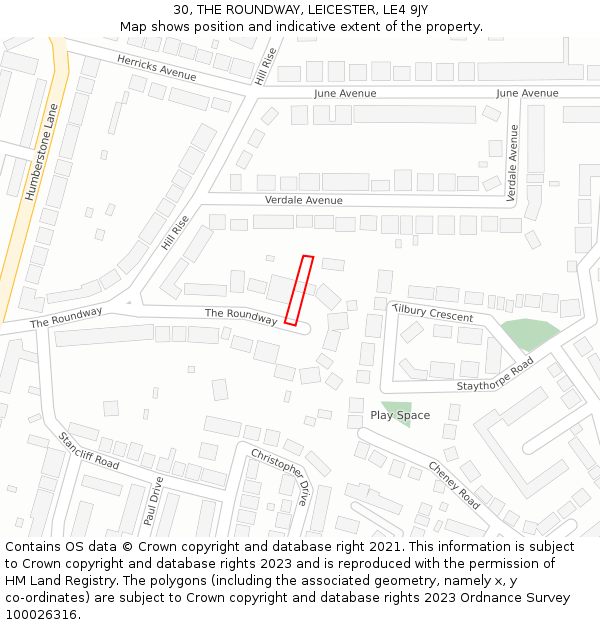 30, THE ROUNDWAY, LEICESTER, LE4 9JY: Location map and indicative extent of plot