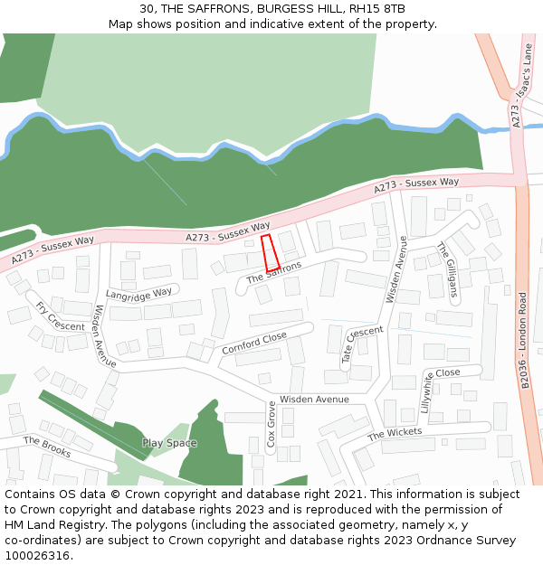 30, THE SAFFRONS, BURGESS HILL, RH15 8TB: Location map and indicative extent of plot