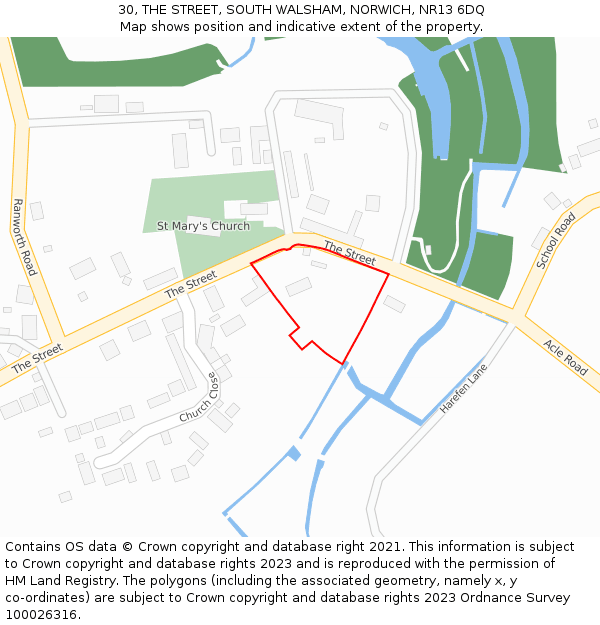 30, THE STREET, SOUTH WALSHAM, NORWICH, NR13 6DQ: Location map and indicative extent of plot