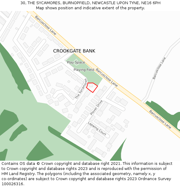 30, THE SYCAMORES, BURNOPFIELD, NEWCASTLE UPON TYNE, NE16 6PH: Location map and indicative extent of plot