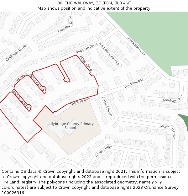 30, THE WALKWAY, BOLTON, BL3 4NT: Location map and indicative extent of plot