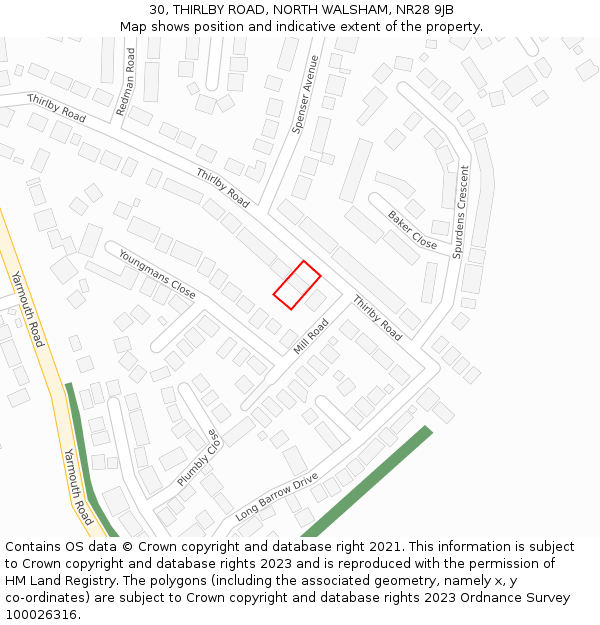30, THIRLBY ROAD, NORTH WALSHAM, NR28 9JB: Location map and indicative extent of plot