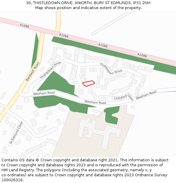 30, THISTLEDOWN DRIVE, IXWORTH, BURY ST EDMUNDS, IP31 2NH: Location map and indicative extent of plot