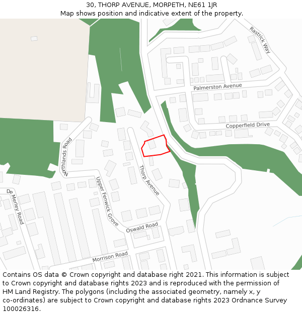 30, THORP AVENUE, MORPETH, NE61 1JR: Location map and indicative extent of plot