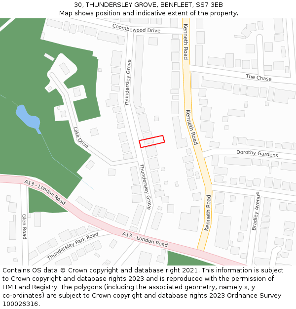 30, THUNDERSLEY GROVE, BENFLEET, SS7 3EB: Location map and indicative extent of plot