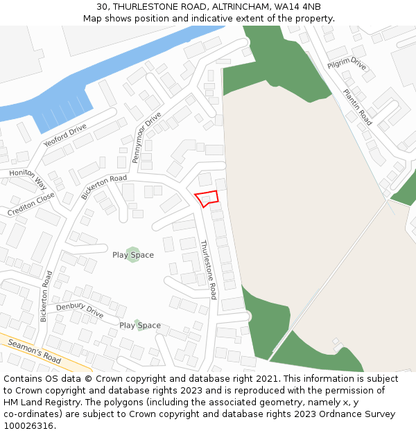 30, THURLESTONE ROAD, ALTRINCHAM, WA14 4NB: Location map and indicative extent of plot