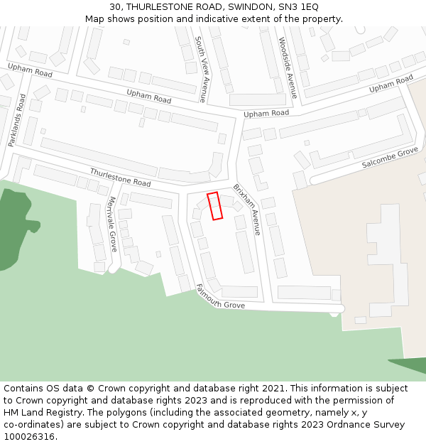 30, THURLESTONE ROAD, SWINDON, SN3 1EQ: Location map and indicative extent of plot