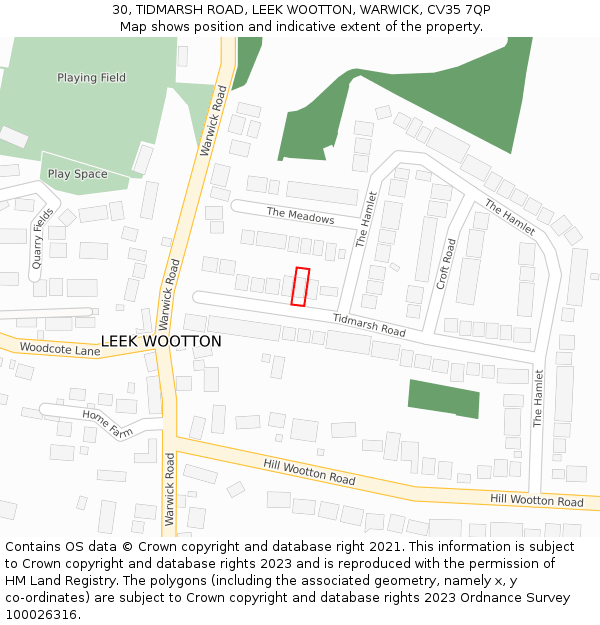 30, TIDMARSH ROAD, LEEK WOOTTON, WARWICK, CV35 7QP: Location map and indicative extent of plot