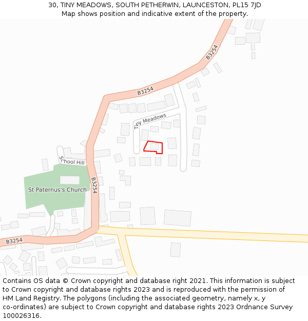 30, TINY MEADOWS, SOUTH PETHERWIN, LAUNCESTON, PL15 7JD: Location map and indicative extent of plot