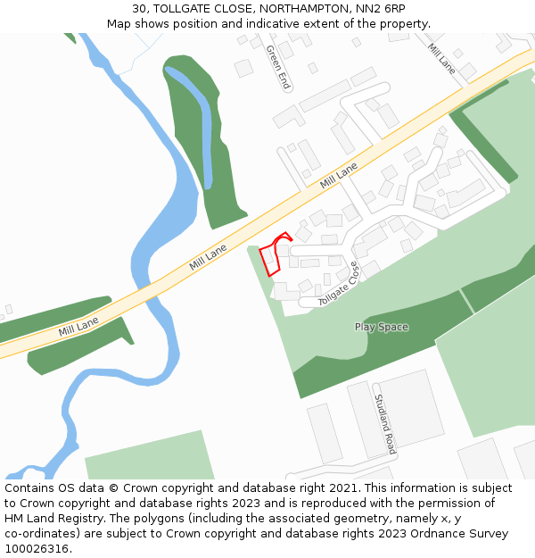 30, TOLLGATE CLOSE, NORTHAMPTON, NN2 6RP: Location map and indicative extent of plot