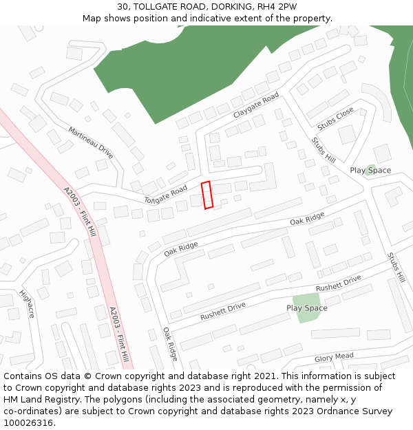 30, TOLLGATE ROAD, DORKING, RH4 2PW: Location map and indicative extent of plot