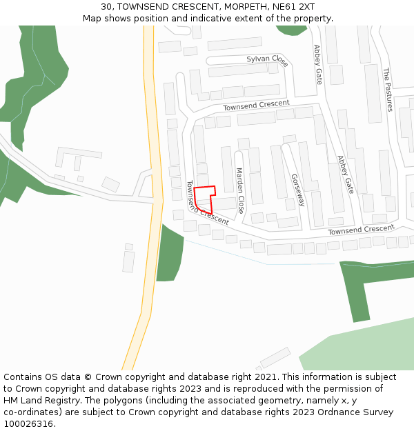 30, TOWNSEND CRESCENT, MORPETH, NE61 2XT: Location map and indicative extent of plot