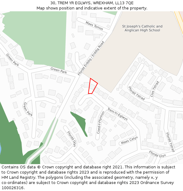 30, TREM YR EGLWYS, WREXHAM, LL13 7QE: Location map and indicative extent of plot