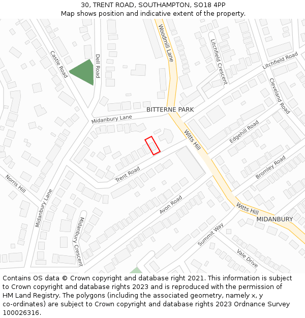 30, TRENT ROAD, SOUTHAMPTON, SO18 4PP: Location map and indicative extent of plot