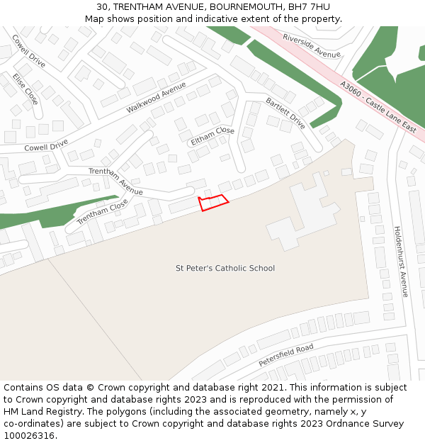 30, TRENTHAM AVENUE, BOURNEMOUTH, BH7 7HU: Location map and indicative extent of plot