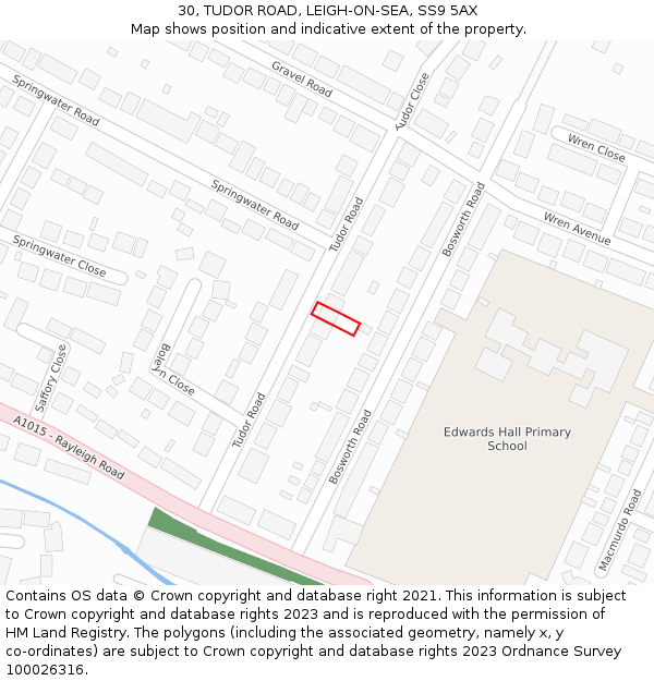 30, TUDOR ROAD, LEIGH-ON-SEA, SS9 5AX: Location map and indicative extent of plot