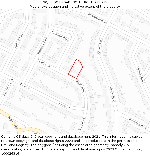 30, TUDOR ROAD, SOUTHPORT, PR8 2RY: Location map and indicative extent of plot