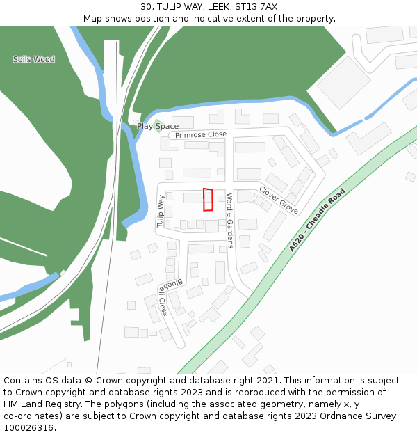 30, TULIP WAY, LEEK, ST13 7AX: Location map and indicative extent of plot