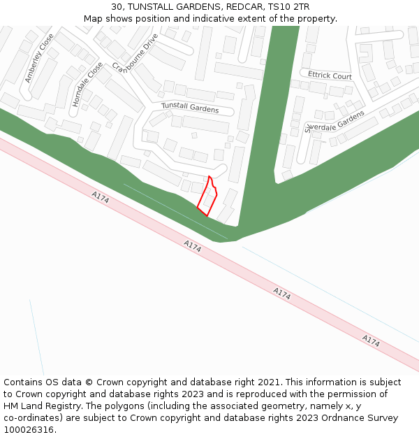 30, TUNSTALL GARDENS, REDCAR, TS10 2TR: Location map and indicative extent of plot