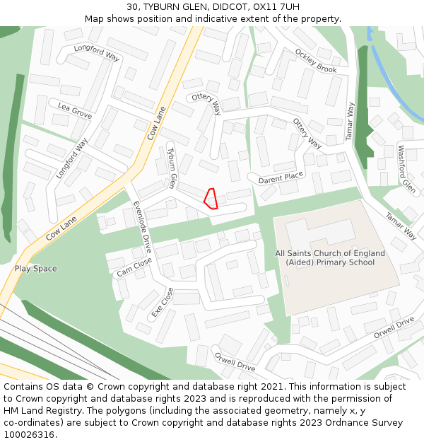 30, TYBURN GLEN, DIDCOT, OX11 7UH: Location map and indicative extent of plot