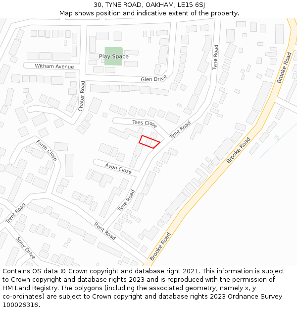 30, TYNE ROAD, OAKHAM, LE15 6SJ: Location map and indicative extent of plot