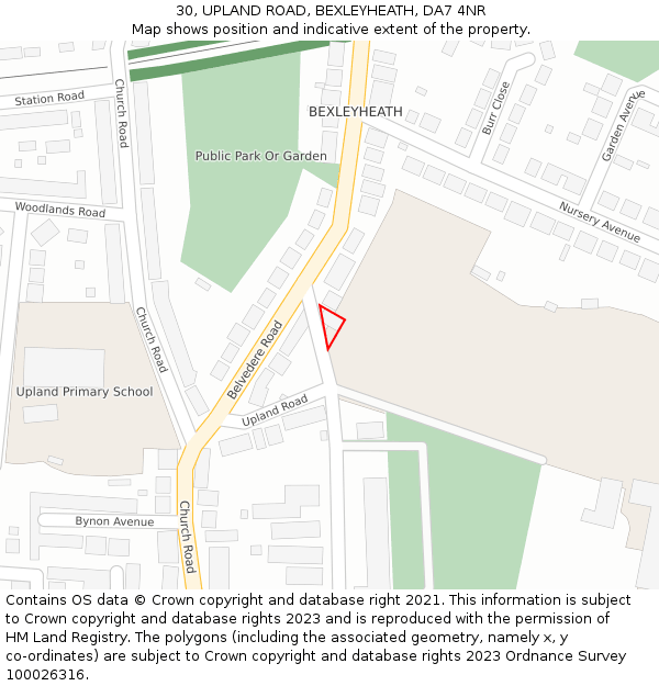 30, UPLAND ROAD, BEXLEYHEATH, DA7 4NR: Location map and indicative extent of plot