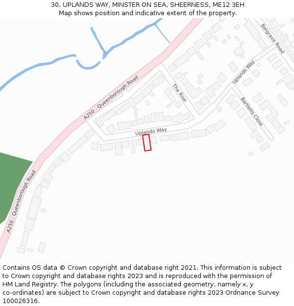 30, UPLANDS WAY, MINSTER ON SEA, SHEERNESS, ME12 3EH: Location map and indicative extent of plot
