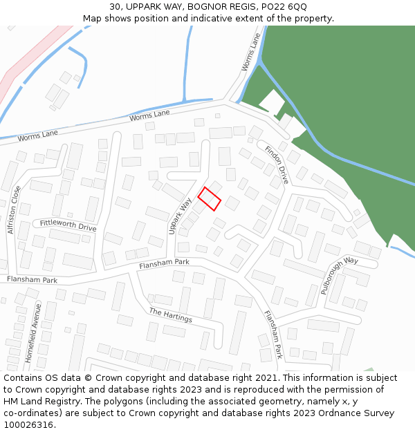 30, UPPARK WAY, BOGNOR REGIS, PO22 6QQ: Location map and indicative extent of plot