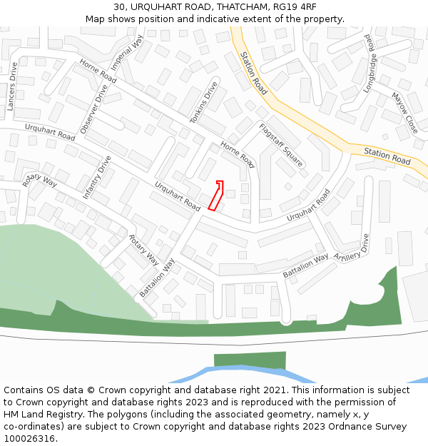 30, URQUHART ROAD, THATCHAM, RG19 4RF: Location map and indicative extent of plot