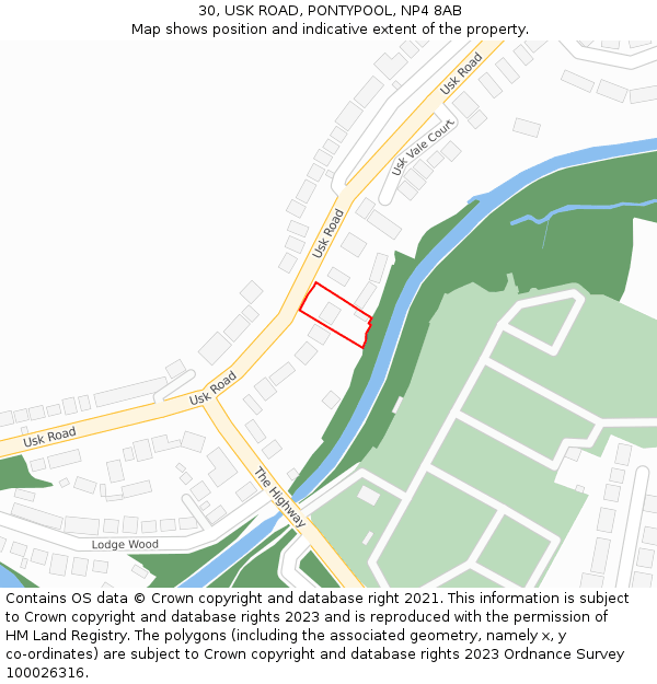 30, USK ROAD, PONTYPOOL, NP4 8AB: Location map and indicative extent of plot