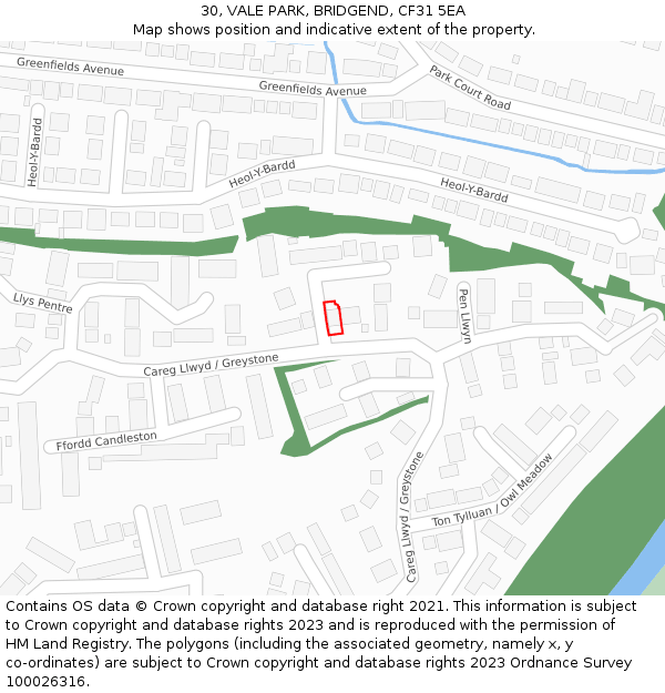 30, VALE PARK, BRIDGEND, CF31 5EA: Location map and indicative extent of plot