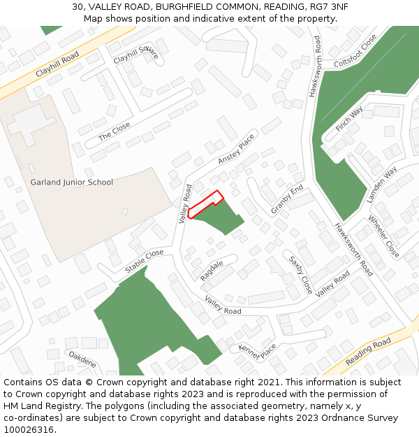 30, VALLEY ROAD, BURGHFIELD COMMON, READING, RG7 3NF: Location map and indicative extent of plot