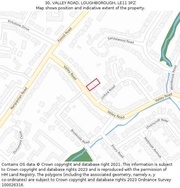 30, VALLEY ROAD, LOUGHBOROUGH, LE11 3PZ: Location map and indicative extent of plot
