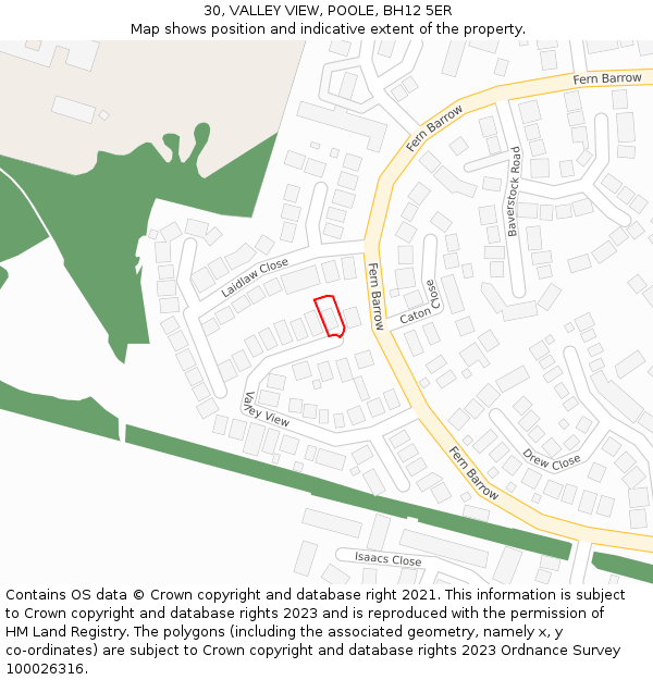 30, VALLEY VIEW, POOLE, BH12 5ER: Location map and indicative extent of plot