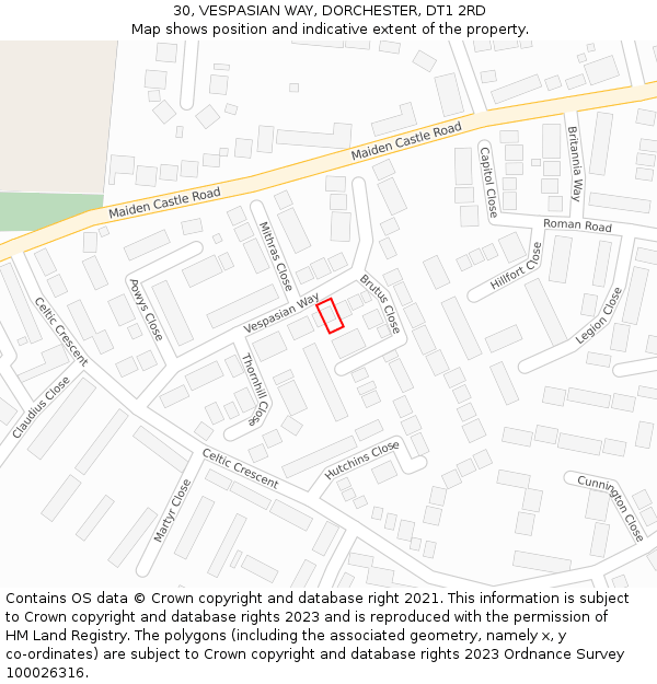 30, VESPASIAN WAY, DORCHESTER, DT1 2RD: Location map and indicative extent of plot