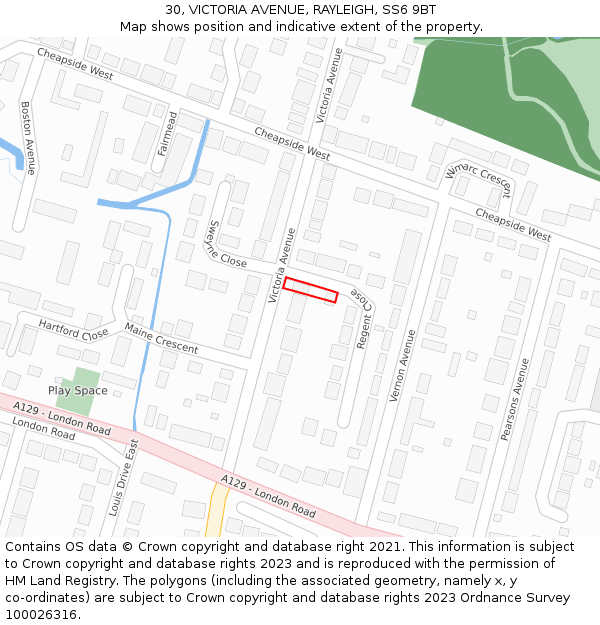 30, VICTORIA AVENUE, RAYLEIGH, SS6 9BT: Location map and indicative extent of plot