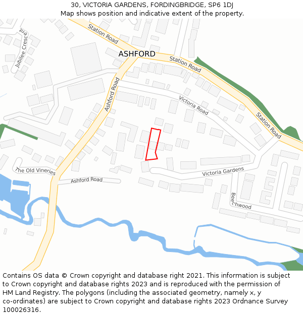 30, VICTORIA GARDENS, FORDINGBRIDGE, SP6 1DJ: Location map and indicative extent of plot