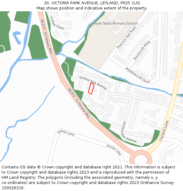 30, VICTORIA PARK AVENUE, LEYLAND, PR25 1UG: Location map and indicative extent of plot