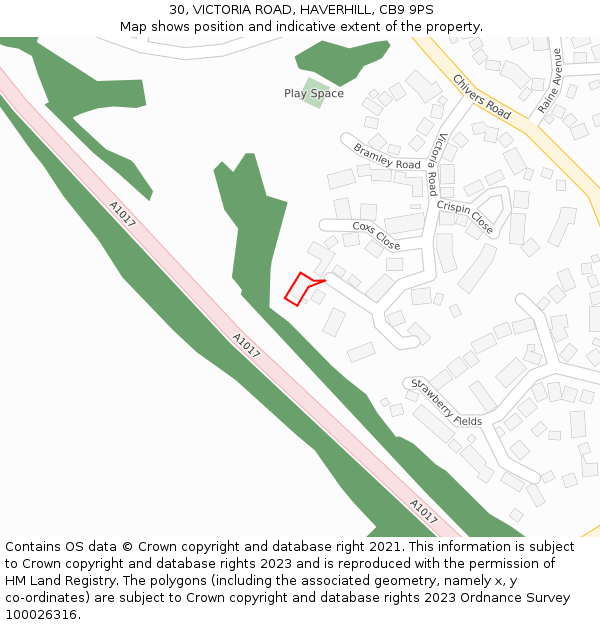 30, VICTORIA ROAD, HAVERHILL, CB9 9PS: Location map and indicative extent of plot