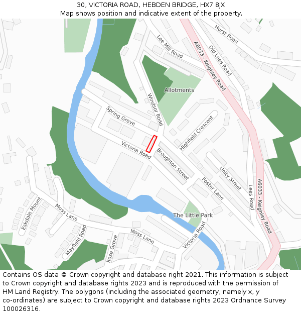 30, VICTORIA ROAD, HEBDEN BRIDGE, HX7 8JX: Location map and indicative extent of plot
