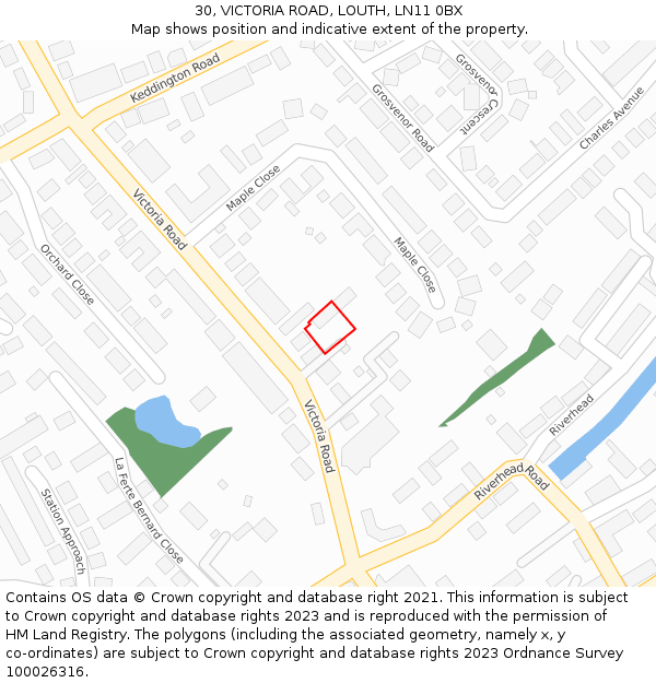 30, VICTORIA ROAD, LOUTH, LN11 0BX: Location map and indicative extent of plot