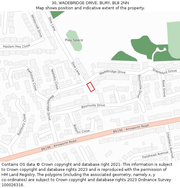 30, WADEBRIDGE DRIVE, BURY, BL8 2NN: Location map and indicative extent of plot