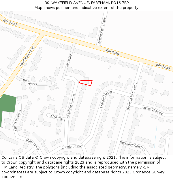 30, WAKEFIELD AVENUE, FAREHAM, PO16 7RP: Location map and indicative extent of plot