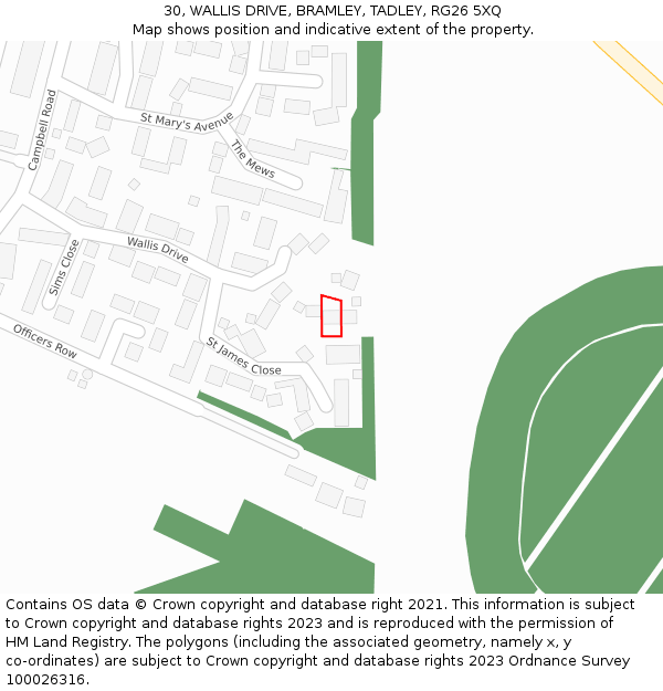 30, WALLIS DRIVE, BRAMLEY, TADLEY, RG26 5XQ: Location map and indicative extent of plot
